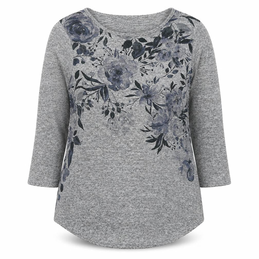 Roman Womens Grey Round Neck Floral Polyester Pullover Jumper Size 10