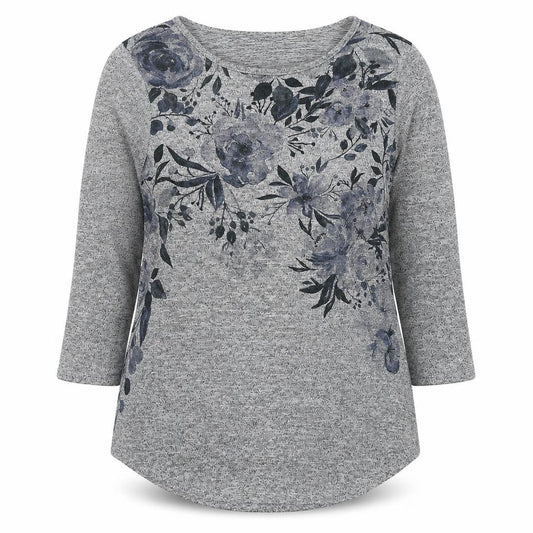 Roman Womens Grey Round Neck Floral Polyester Pullover Jumper Size 10