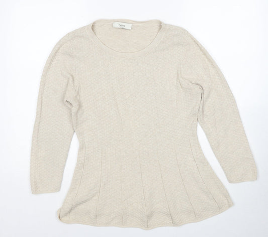 NEXT Womens Beige Round Neck Cotton Pullover Jumper Size 14