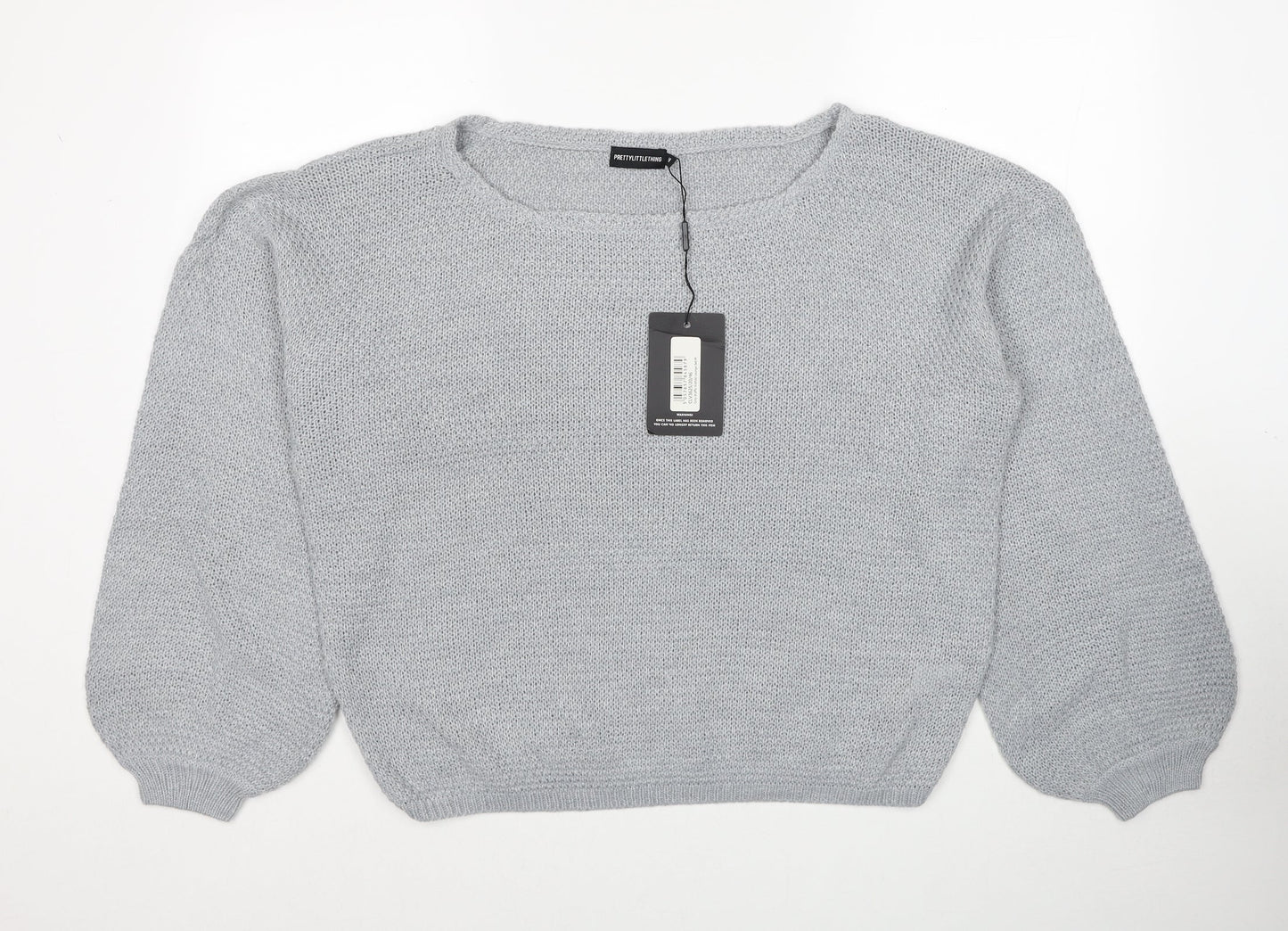 PRETTYLITTLETHING Womens Grey Round Neck Acrylic Pullover Jumper Size M