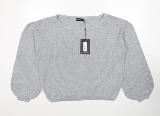 PRETTYLITTLETHING Womens Grey Round Neck Acrylic Pullover Jumper Size M