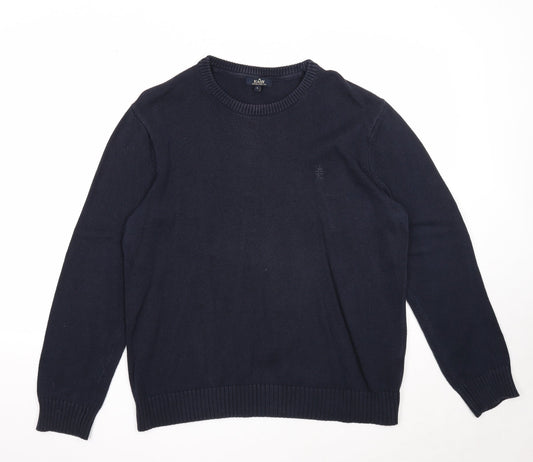 Easy Mens Blue Round Neck Cotton Pullover Jumper Size L Long Sleeve