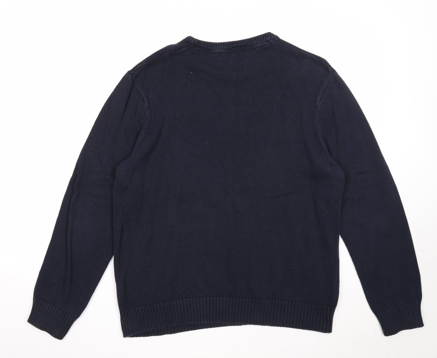 Easy Mens Blue Round Neck Cotton Pullover Jumper Size L Long Sleeve