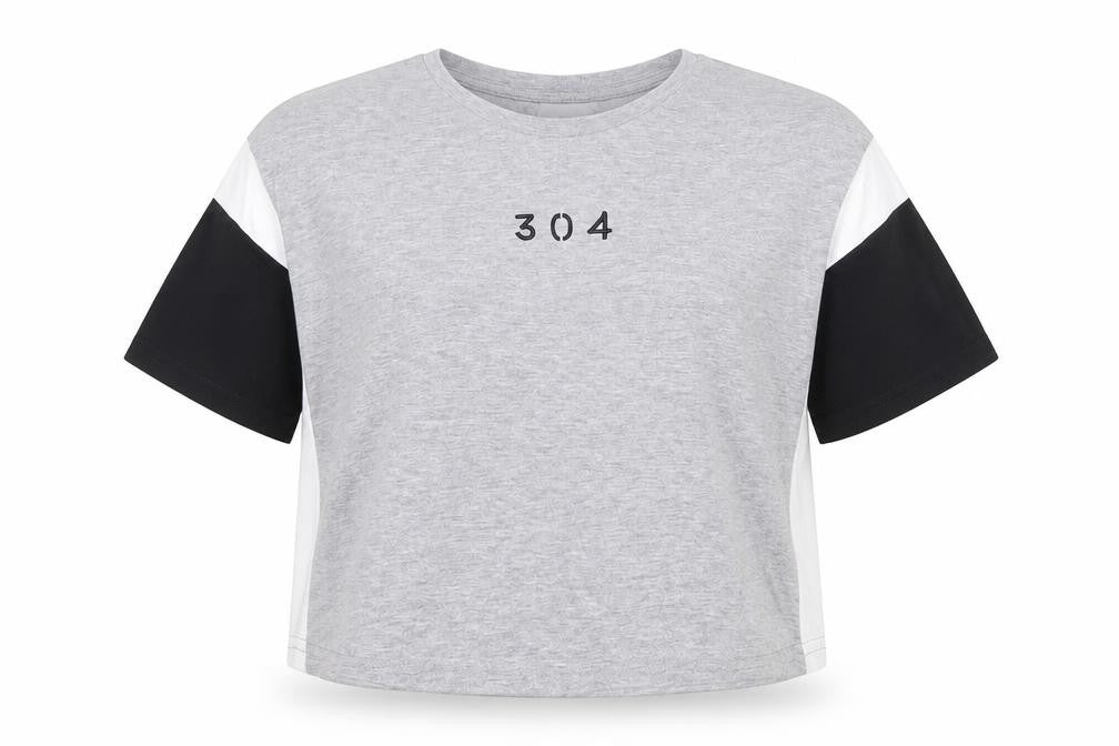 304 Womens Grey Cotton Basic T-Shirt Size S Round Neck