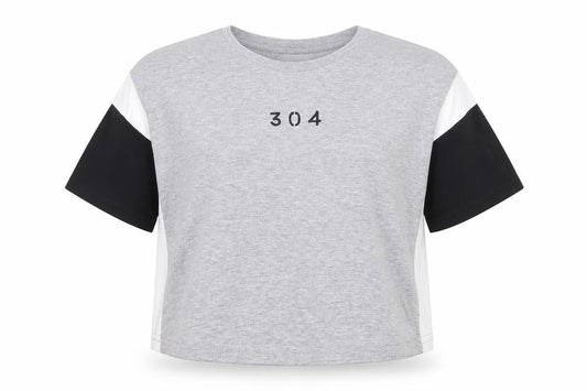 304 Womens Grey Cotton Basic T-Shirt Size S Round Neck