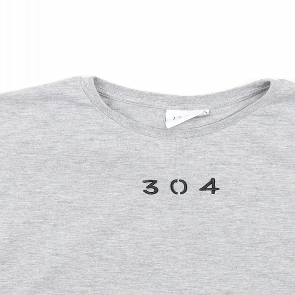 304 Womens Grey Cotton Basic T-Shirt Size S Round Neck