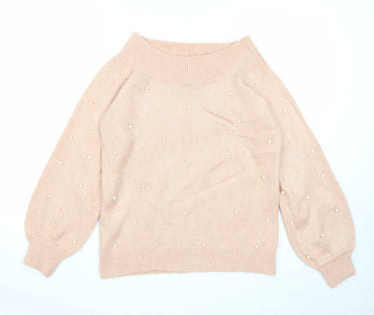 NEXT Womens Pink Boat Neck Acrylic Pullover Jumper Size 6