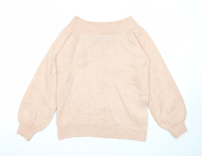 Next Womens Pink Boat Neck Acrylic Pullover Jumper Size 6