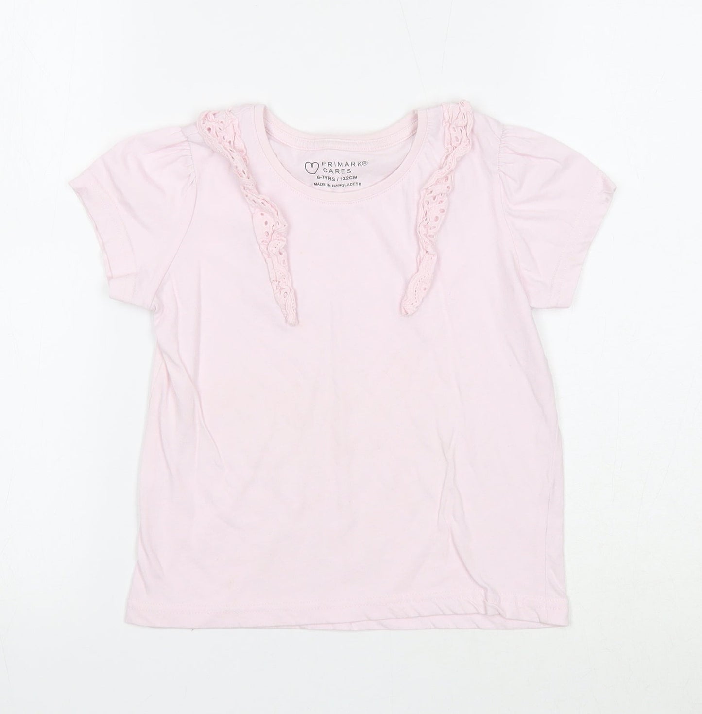 Primark Girls Pink Cotton Basic T-Shirt Size 6-7 Years Round Neck Pullover