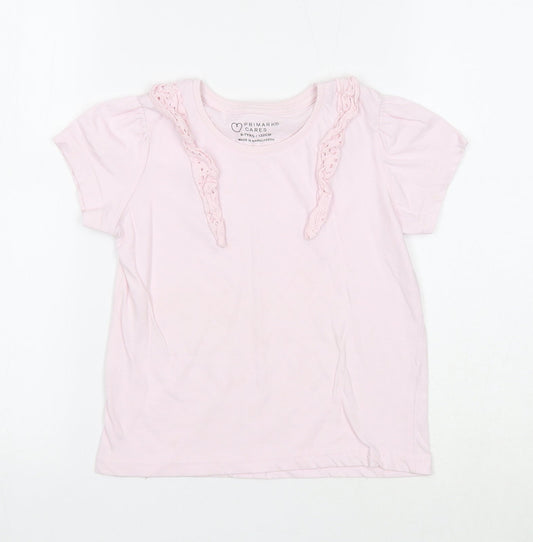 Primark Girls Pink Cotton Basic T-Shirt Size 6-7 Years Round Neck Pullover