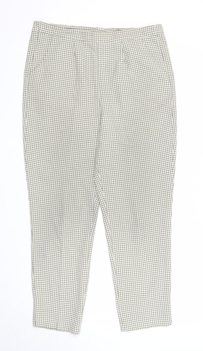 Preworn Womens Beige Check Polyester Trousers Size 12 Regular