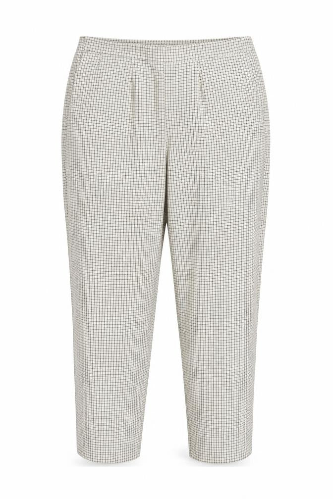 Preworn Womens Beige Check Polyester Trousers Size 12 Regular