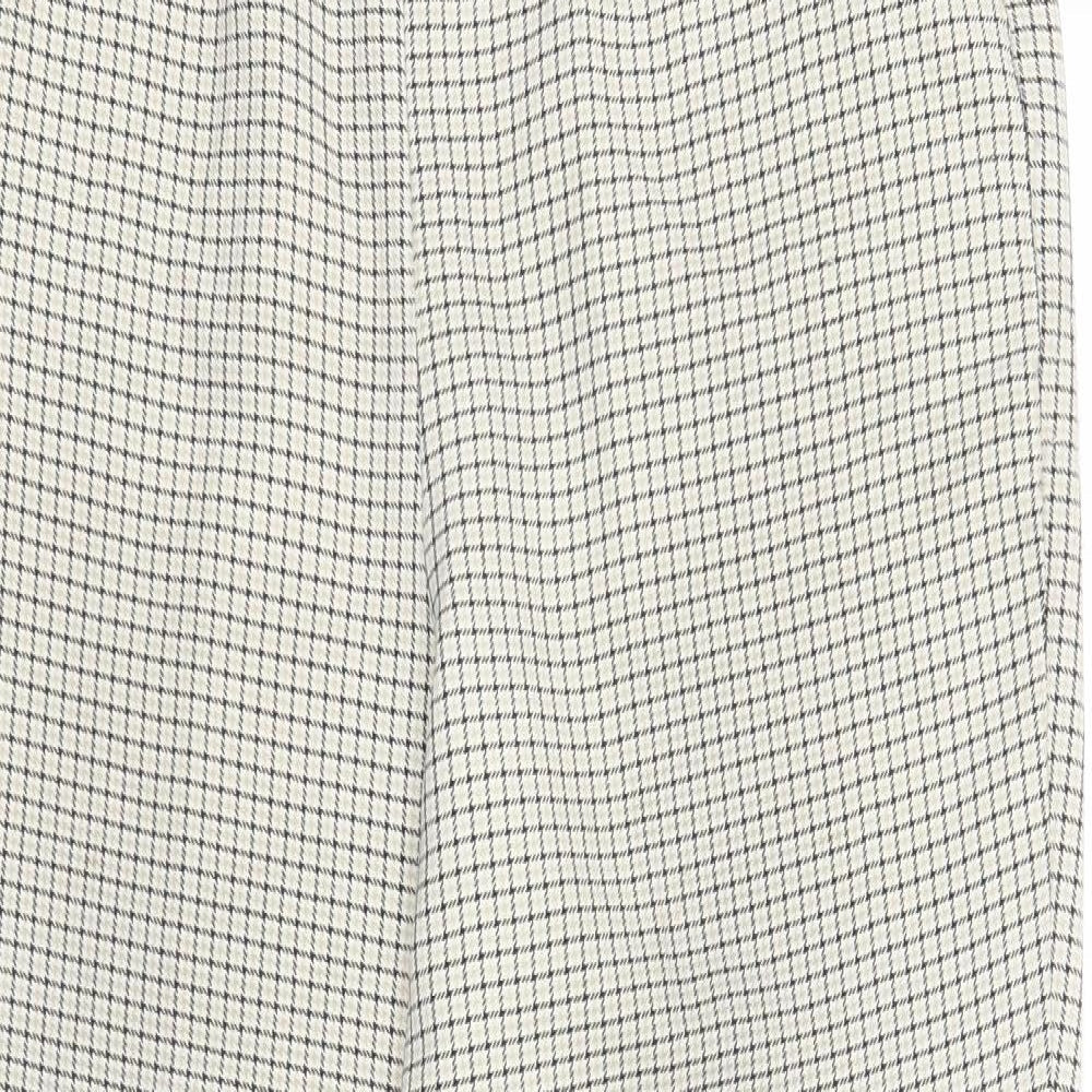 Preworn Womens Beige Check Polyester Trousers Size 12 Regular
