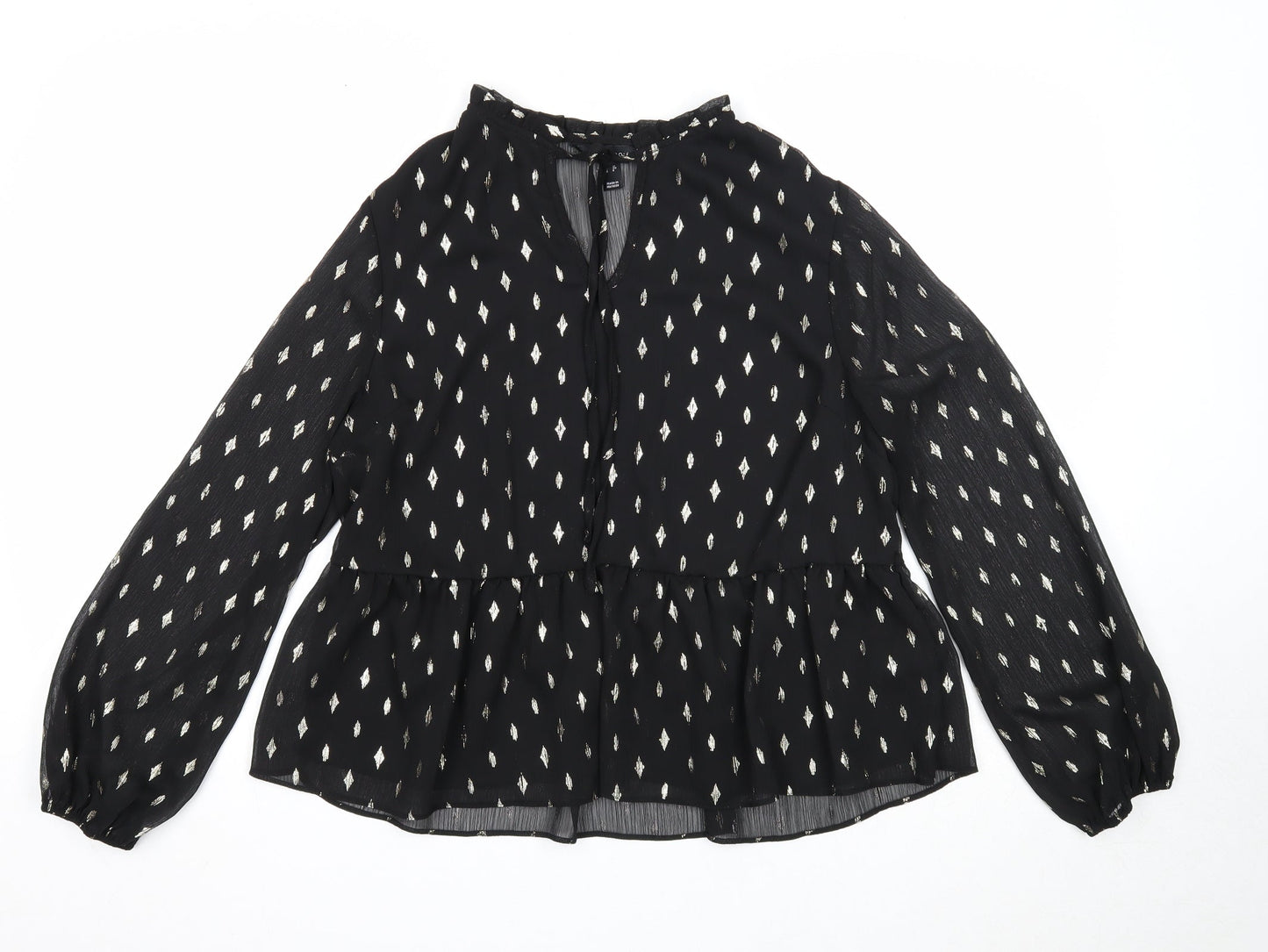 New Look Womens Black Geometric Polyester Basic Blouse Size 12 V-Neck