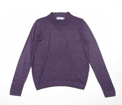 EWM Womens Purple Mock Neck Acrylic Pullover Jumper Size 10