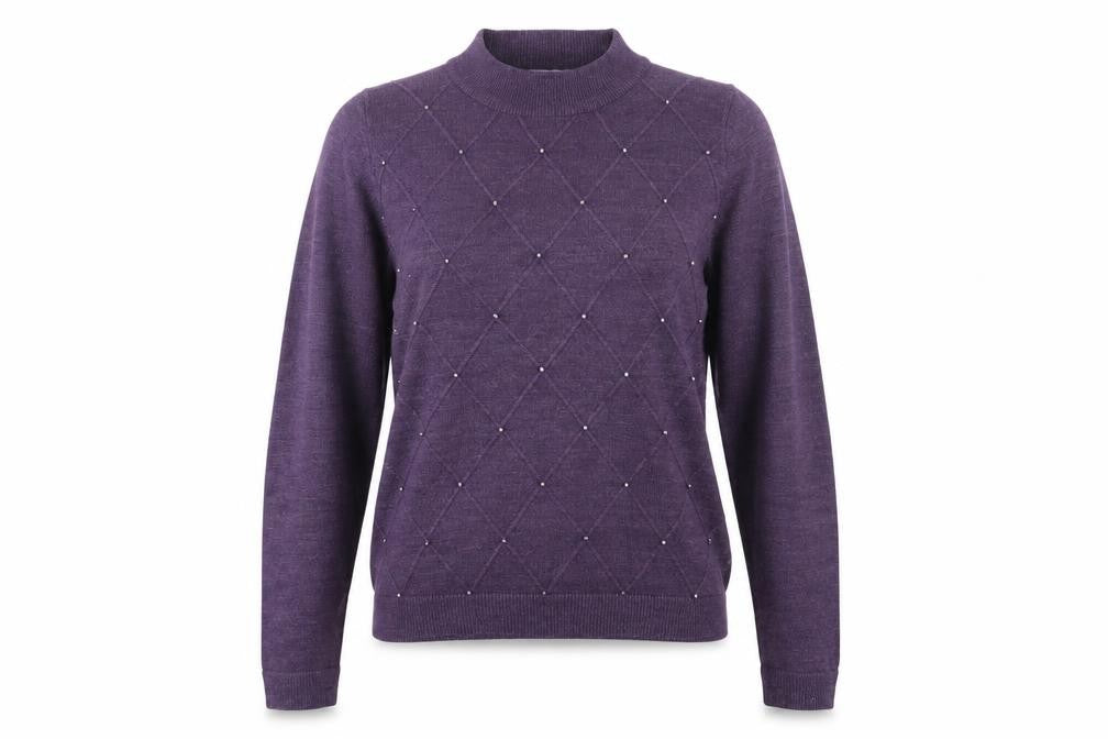 EWM Womens Purple Mock Neck Acrylic Pullover Jumper Size 10