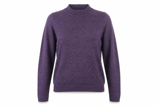 EWM Womens Purple Mock Neck Acrylic Pullover Jumper Size 10