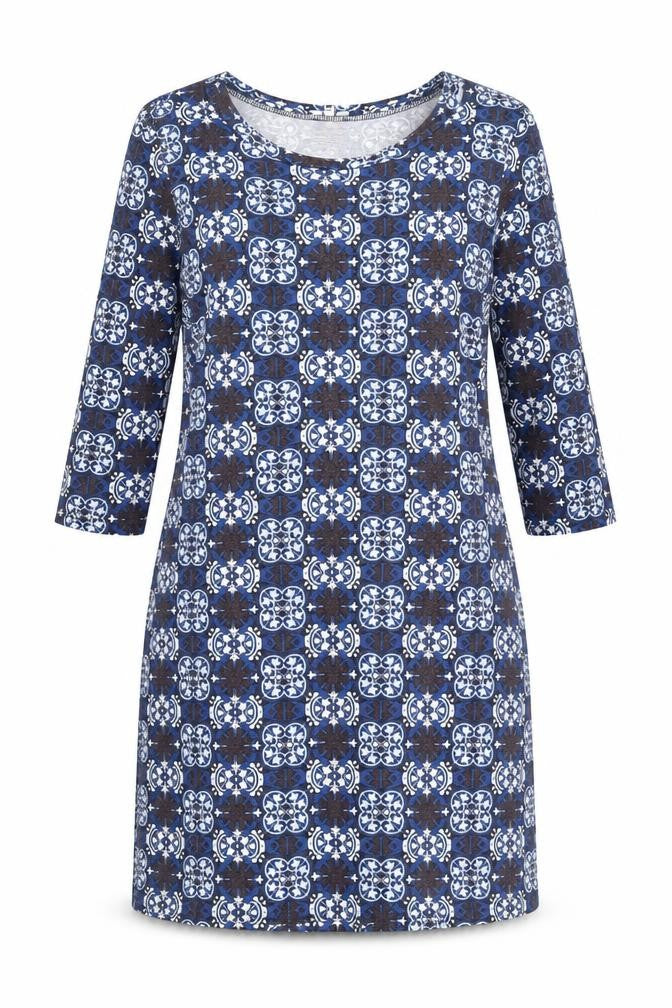 River Island Womens Blue Geometric Viscose A-Line Size 8 Round Neck Pullover