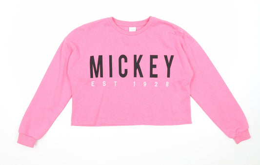 George Girls Pink Cotton Pullover Sweatshirt Size 12-13 Years Pullover - Mickey Mouse, Cropped