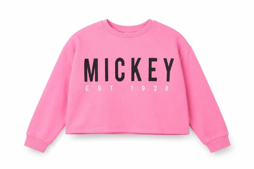 George Girls Pink Cotton Pullover Sweatshirt Size 12-13 Years Pullover - Mickey Mouse, Cropped