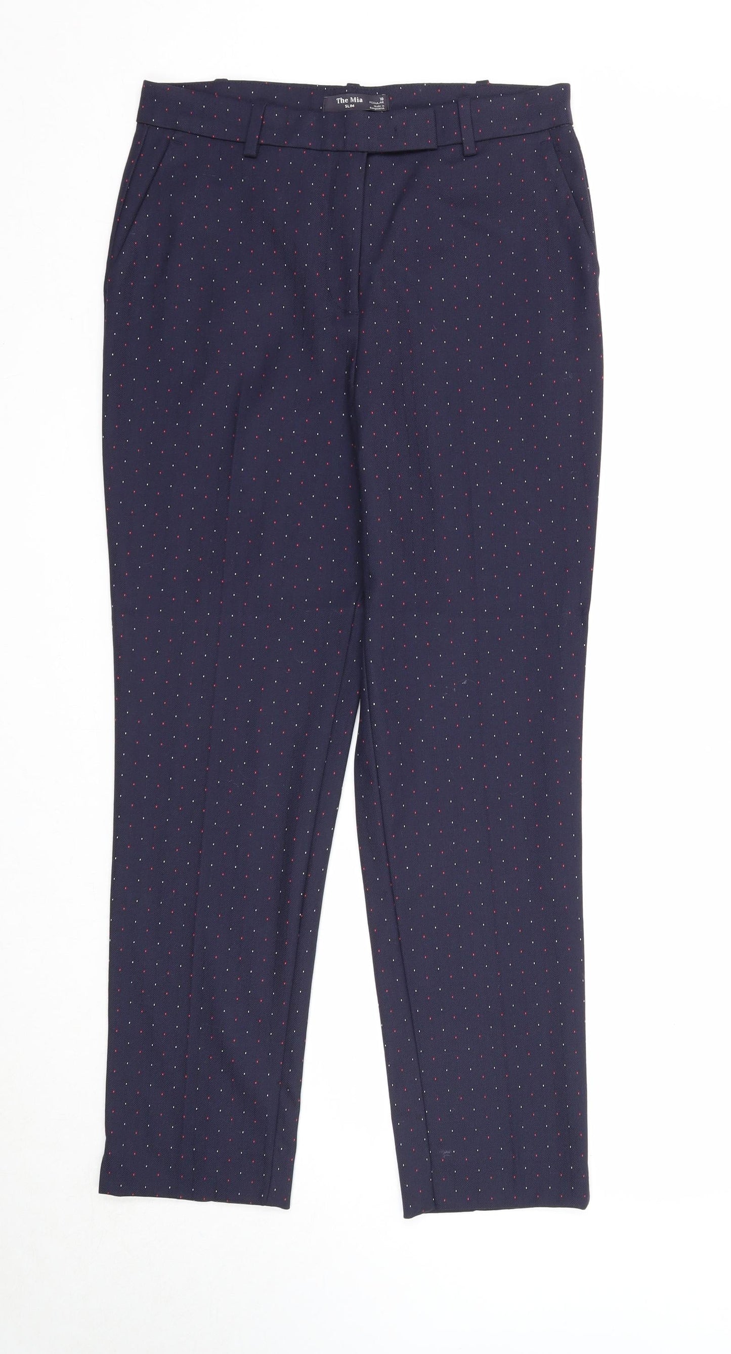 Marks and Spencer Womens Blue Geometric Polyester Chino Trousers Size 10 Slim Zip