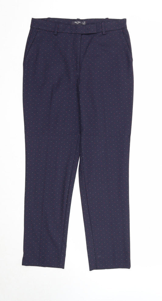 Marks and Spencer Womens Blue Geometric Polyester Chino Trousers Size 10 Slim Zip