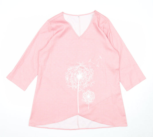 Preworn Womens Pink Polyester Basic Blouse Size M V-Neck