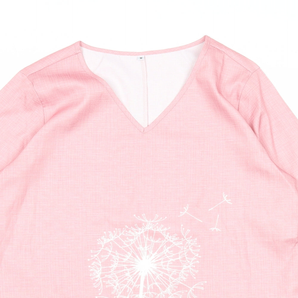 Preworn Womens Pink Polyester Basic Blouse Size M V-Neck