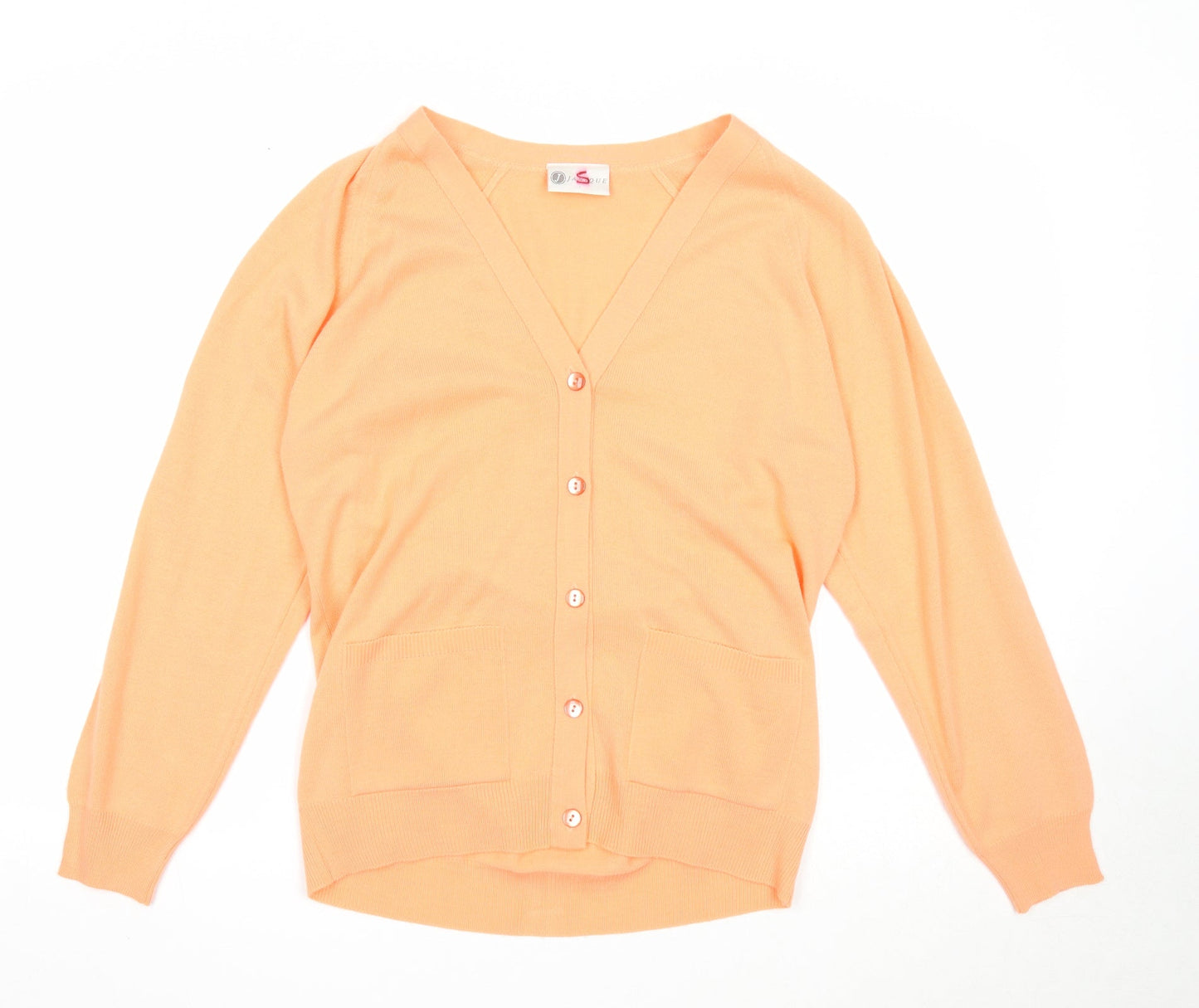 Janique Womens Orange V-Neck Acrylic Cardigan Jumper Size S