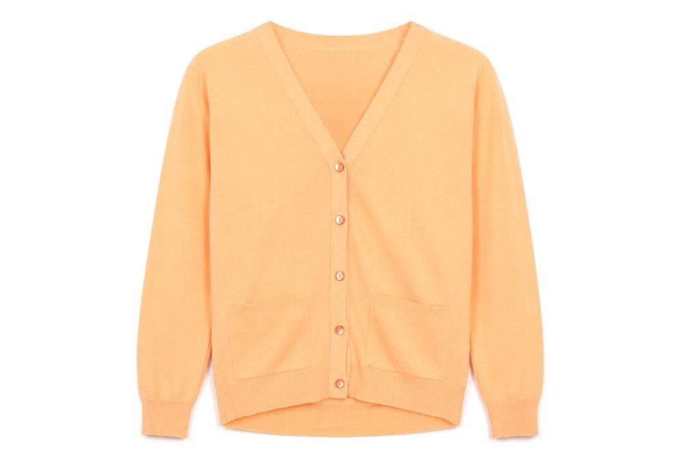 Janique Womens Orange V-Neck Acrylic Cardigan Jumper Size S