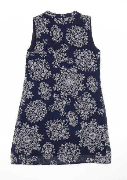 Preloved Atmosphere Womens Blue Geometric Polyester A-Line Size 6 V-Neck Pullover - Back