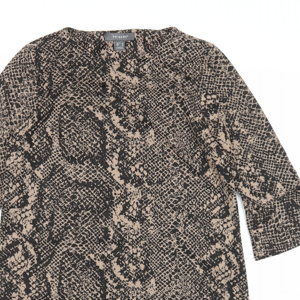 Primark Womens Beige Geometric Polyester A-Line Size 10 Round Neck Pullover - Snake Print