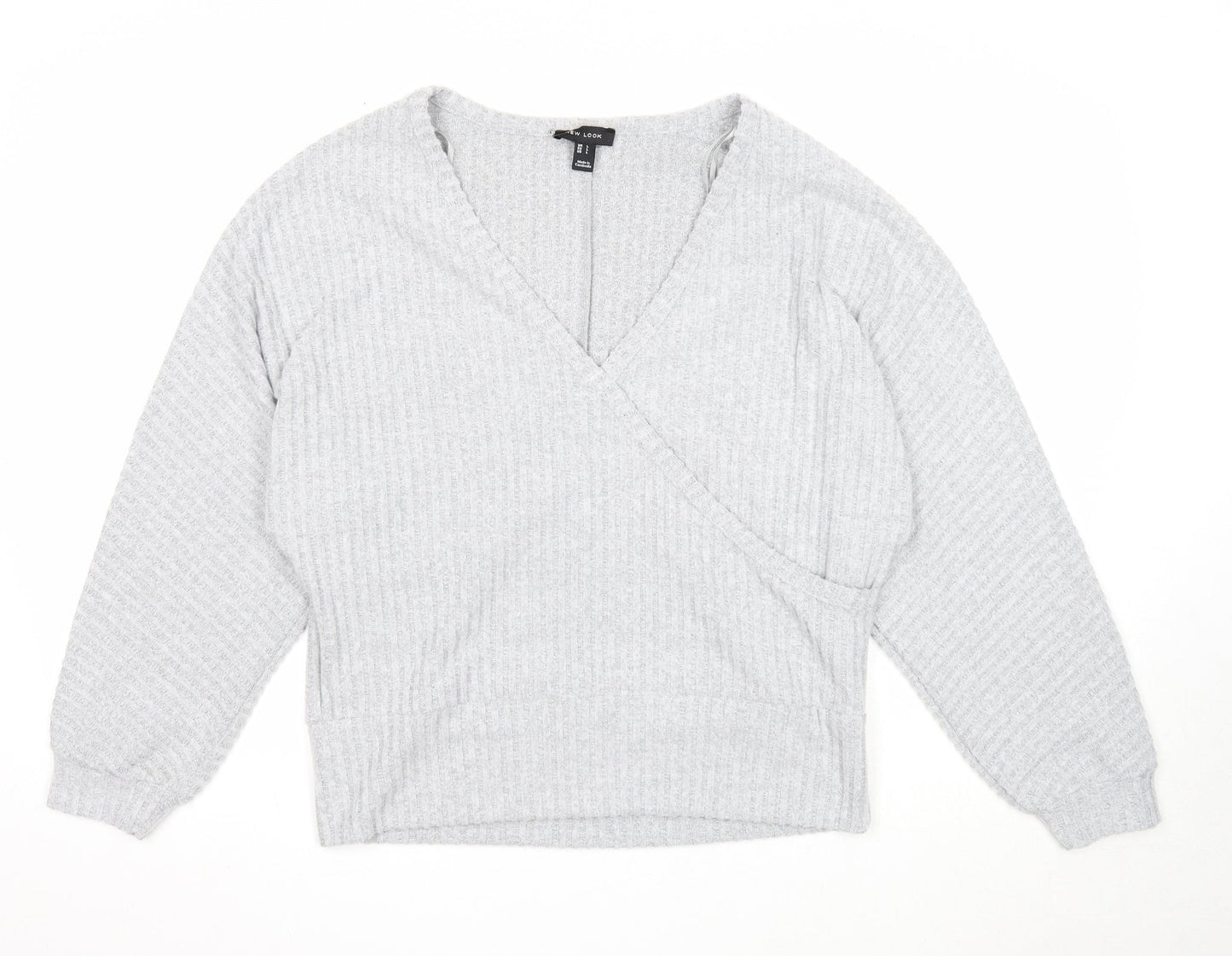 New Look Womens Grey V-Neck Polyester Pullover Jumper Size L