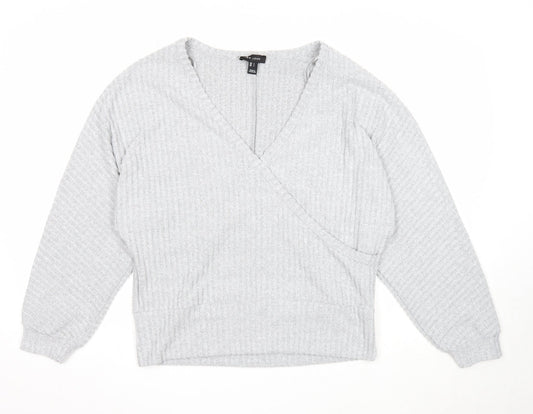 New Look Womens Grey V-Neck Polyester Pullover Jumper Size L