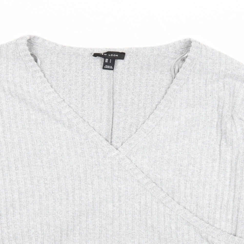 New Look Womens Grey V-Neck Polyester Pullover Jumper Size L