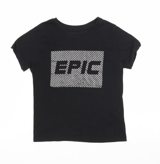Primark Girls Black Cotton Basic T-Shirt Size 3-4 Years Round Neck Pullover - Epic