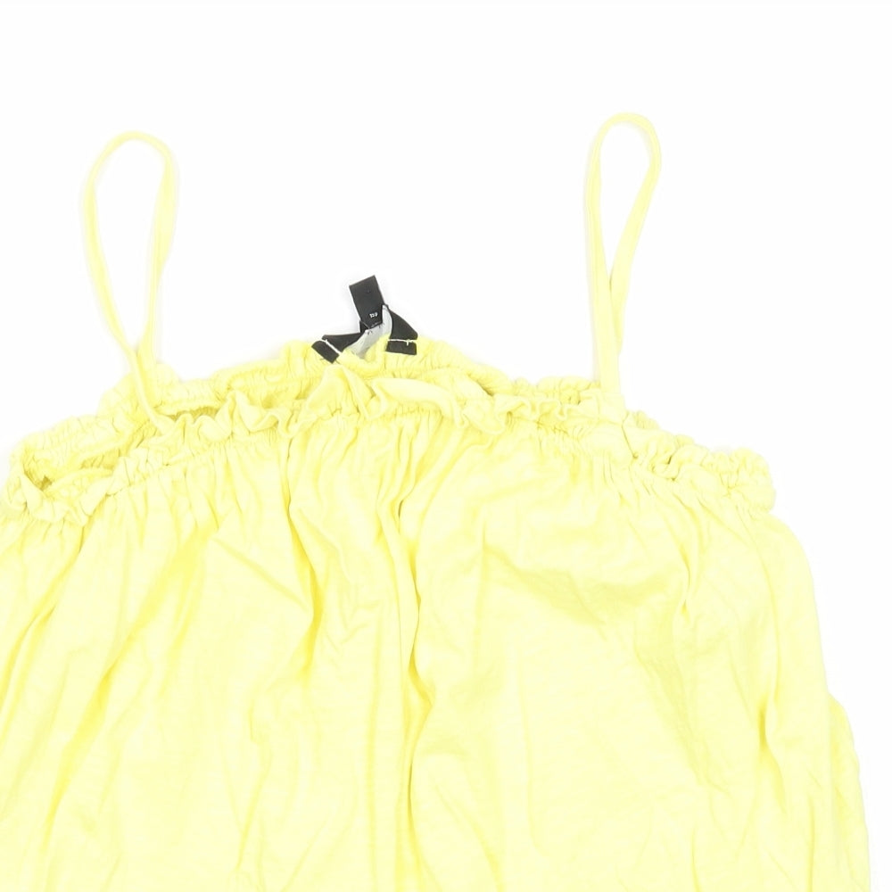 New Look Womens Yellow Cotton Basic Tank Size 14 Square Neck