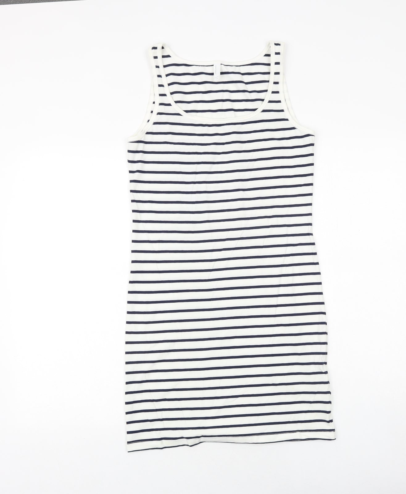 VERO MODA Womens White Striped Cotton Tank Dress Size L Scoop Neck Pullover