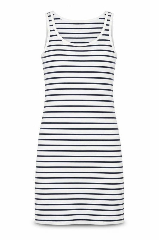 Vero Moda Womens White Striped Cotton Tank Dress Size L Scoop Neck Pullover
