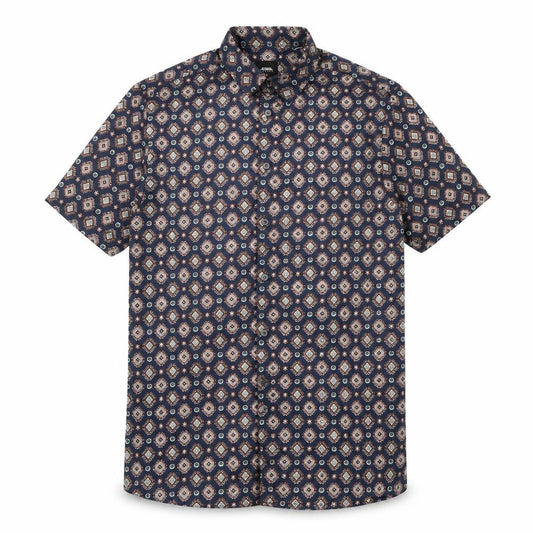 Burton Mens Blue Geometric Polyester Button-Up Size S Collared Button