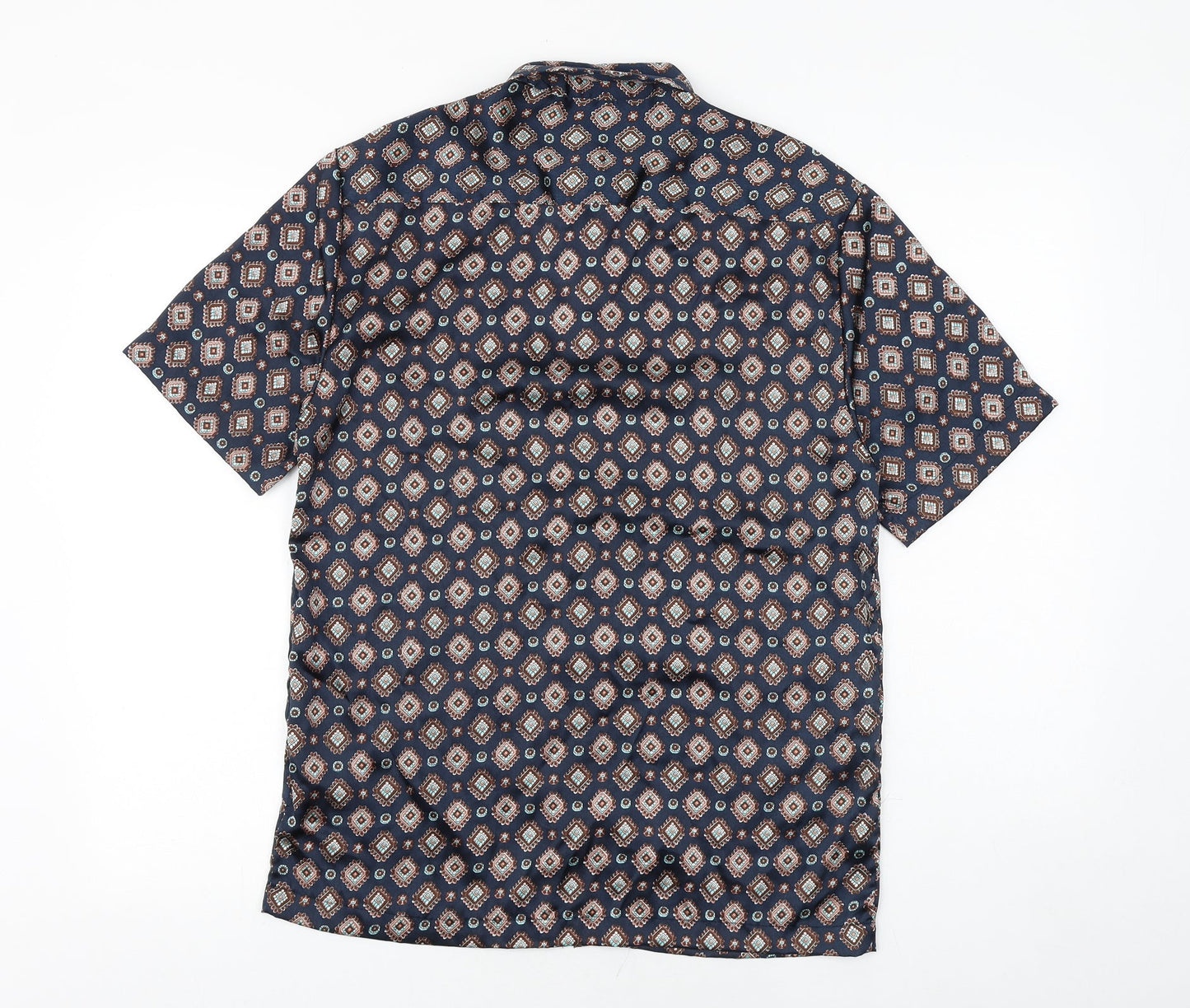 Burton Mens Blue Geometric Polyester Button-Up Size S Collared Button