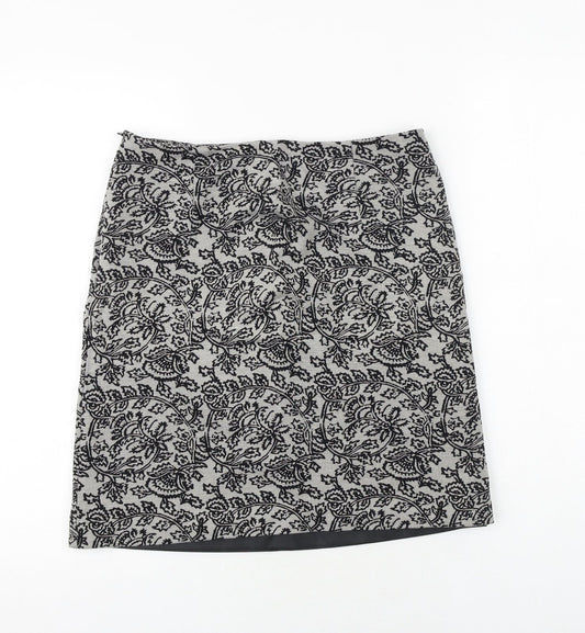 Gusta Tiona Womens Grey Geometric Polyester A-Line Skirt Size M Zip