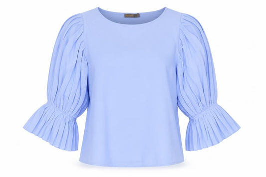 Preworn Womens Blue Polyester Basic Blouse Size L Boat Neck - Pleated Sleeves