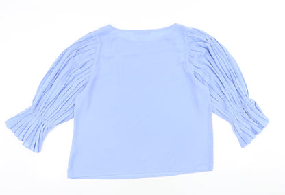Preworn Womens Blue Polyester Basic Blouse Size L Boat Neck - Pleated Sleeves