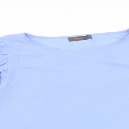 Preworn Womens Blue Polyester Basic Blouse Size L Boat Neck - Pleated Sleeves