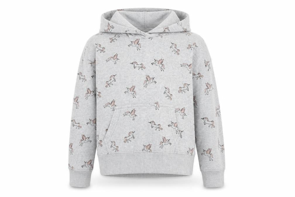 NEXT Girls Grey Geometric Cotton Pullover Hoodie Size 11 Years Pullover - Unicorn