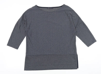 Marks & Spencer Womens Blue Striped Polyester Basic Blouse Size 10 Boat Neck