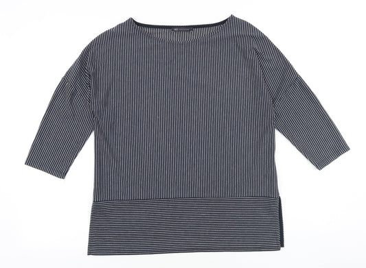 Marks and Spencer Womens Blue Striped Polyester Basic Blouse Size 10 Boat Neck