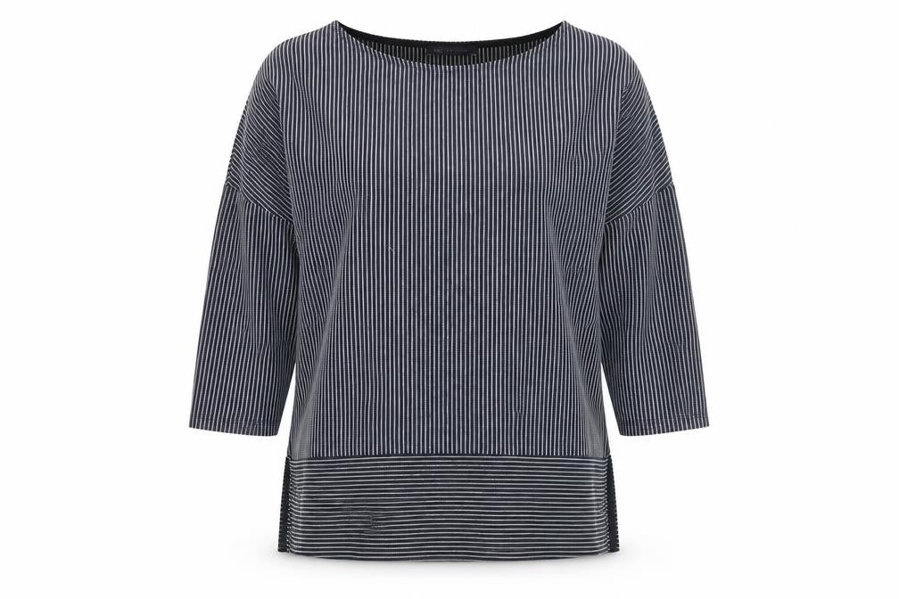 Marks & Spencer Womens Blue Striped Polyester Basic Blouse Size 10 Boat Neck