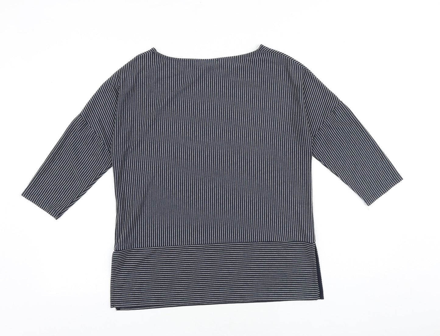 Marks and Spencer Womens Blue Striped Polyester Basic Blouse Size 10 Boat Neck